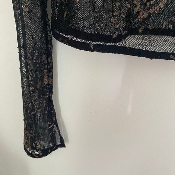 Lovers and Friends Black Lace Top Blouse Floral Metallic Womens Size Large - Picture 6 of 8